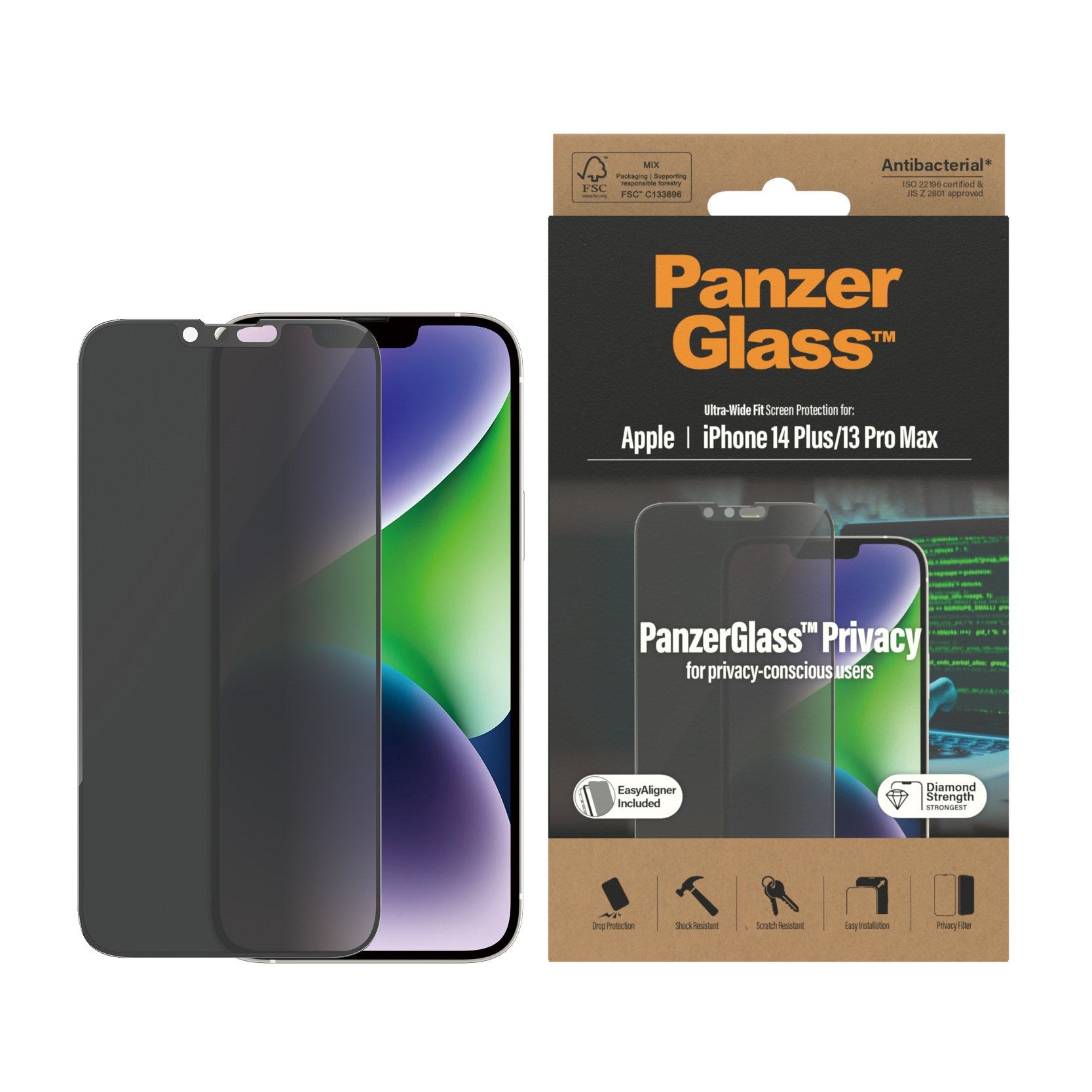 PanzerGlass® Privacy Skærmbeskyttelse iPhone 14 Plus | 13 Pro Max | Ultra-Wide Fit m. EasyAligner